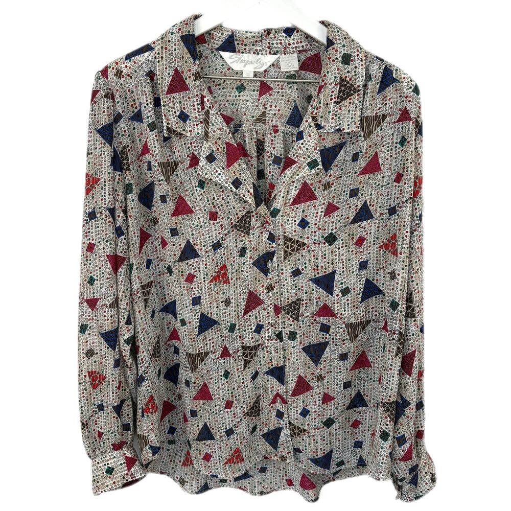 Vintage Triangle Multi Pattern Button Blouse - Wo… - image 1